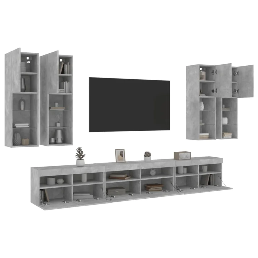 Ensemble de meubles TV muraux 7pcs et lumières LED gris béton - 4