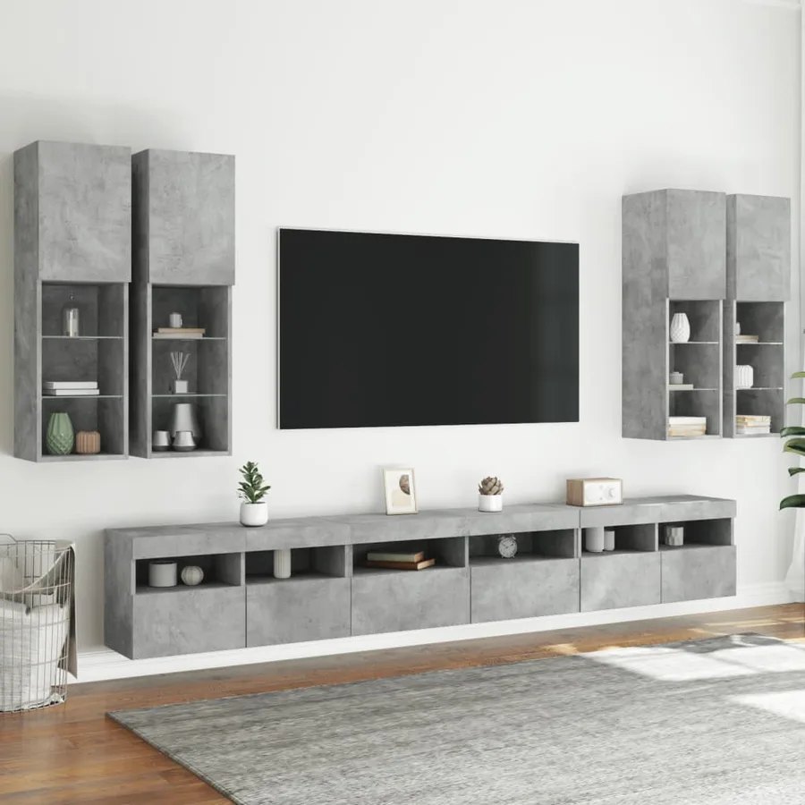 Ensemble de meubles TV muraux 7pcs et lumières LED gris béton - 5