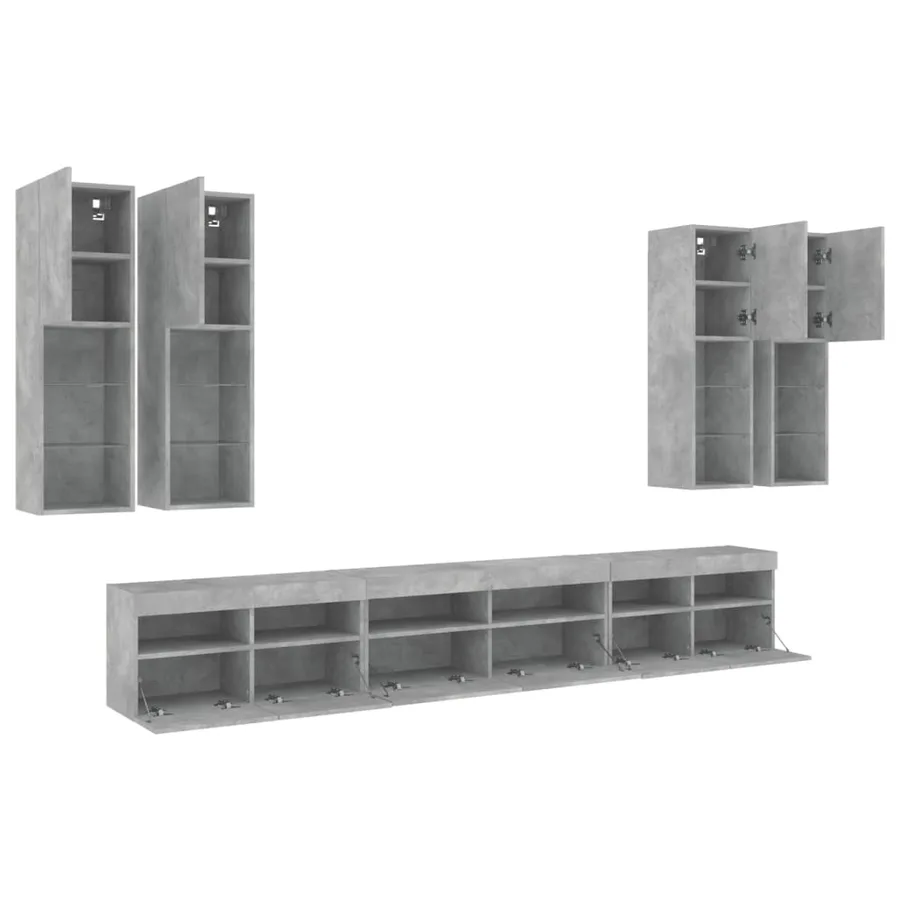 Ensemble de meubles TV muraux 7pcs et lumières LED gris béton - 6