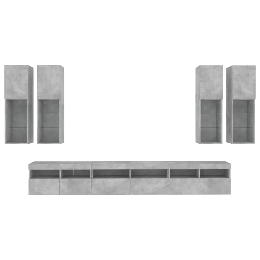 Ensemble de meubles TV muraux 7pcs et lumières LED gris béton - 7