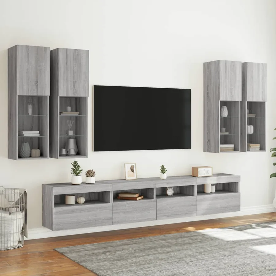 Ensemble de meubles TV muraux 7 pcs et lumières LED sonoma gris - 4