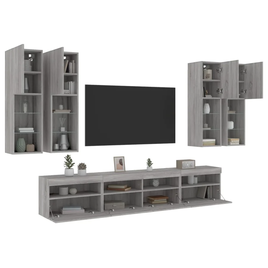 Ensemble de meubles TV muraux 7 pcs et lumières LED sonoma gris - 5