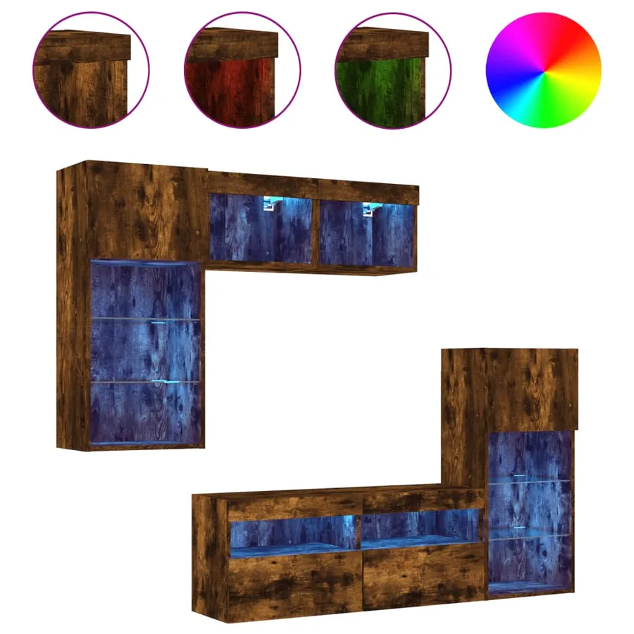 Unités murales TV avec LED 5 pcs chêne fumé bois d'ingénierie - 2