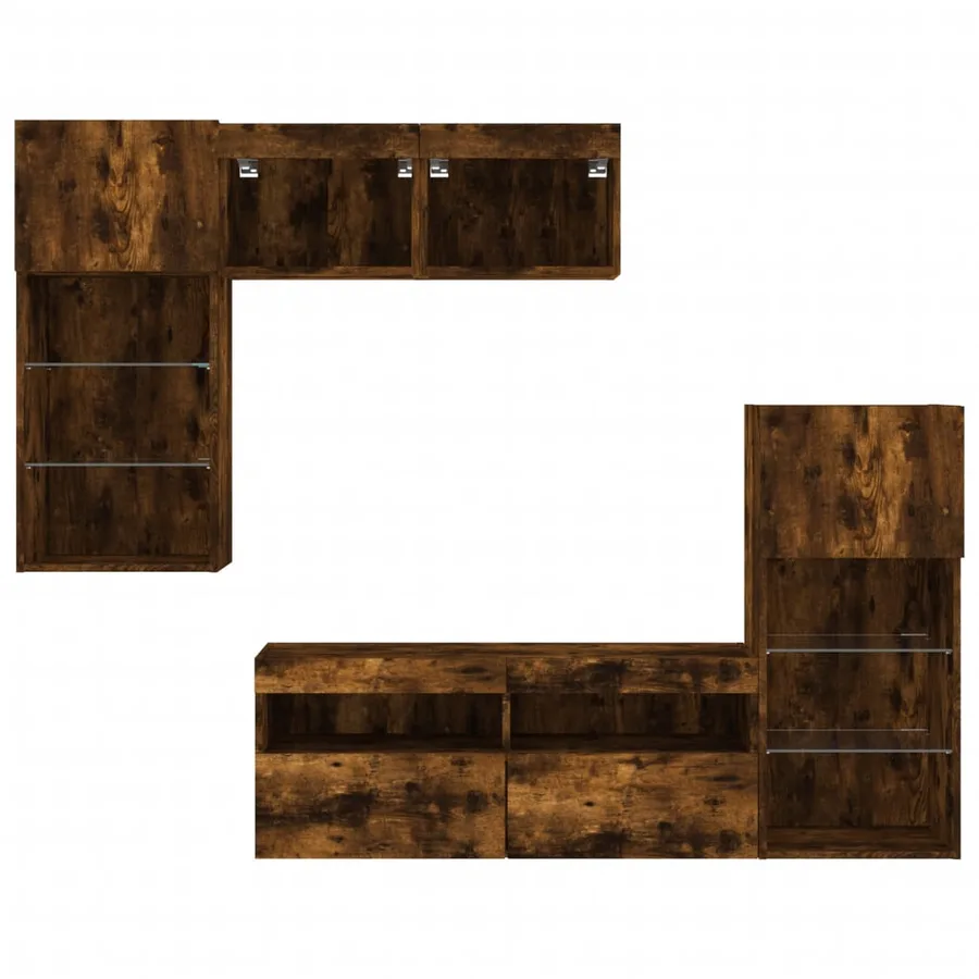 Unités murales TV avec LED 5 pcs chêne fumé bois d'ingénierie - 7