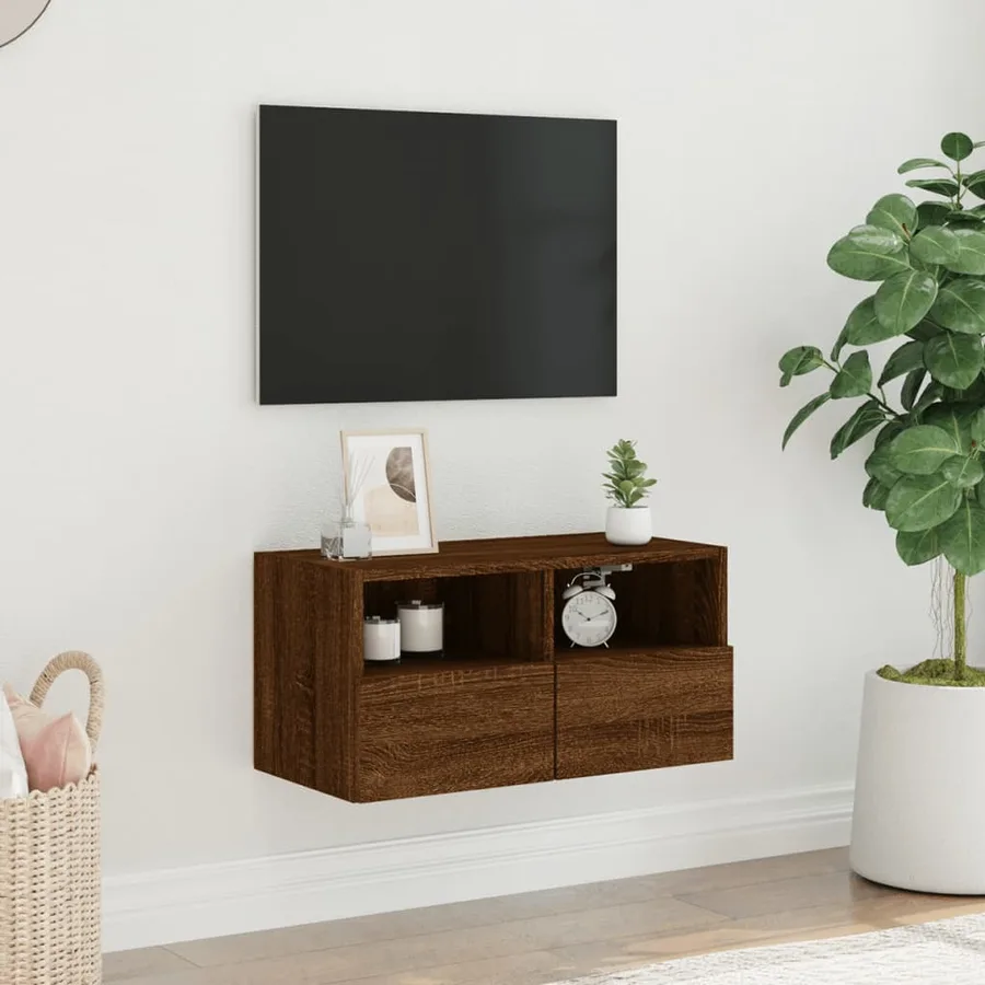 Meuble TV mural chêne marron 60x30x30 cm bois d'ingénierie - 3