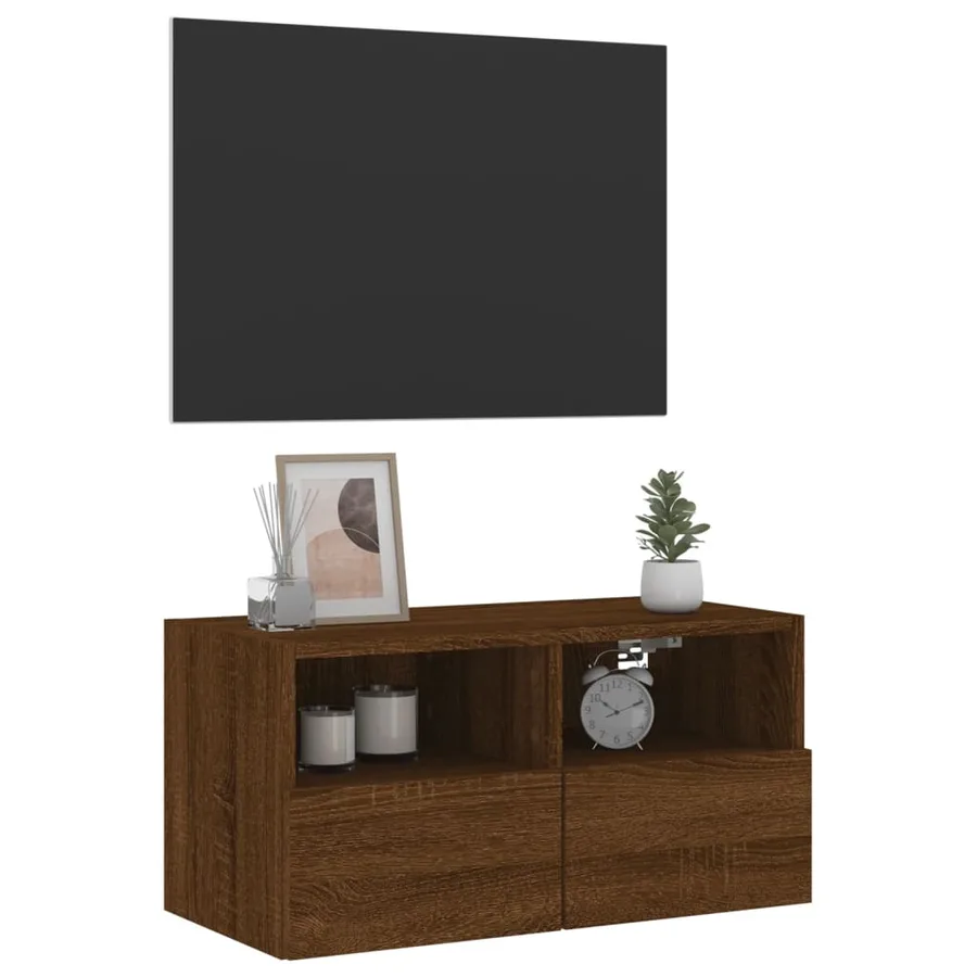 Meuble TV mural chêne marron 60x30x30 cm bois d'ingénierie - 5