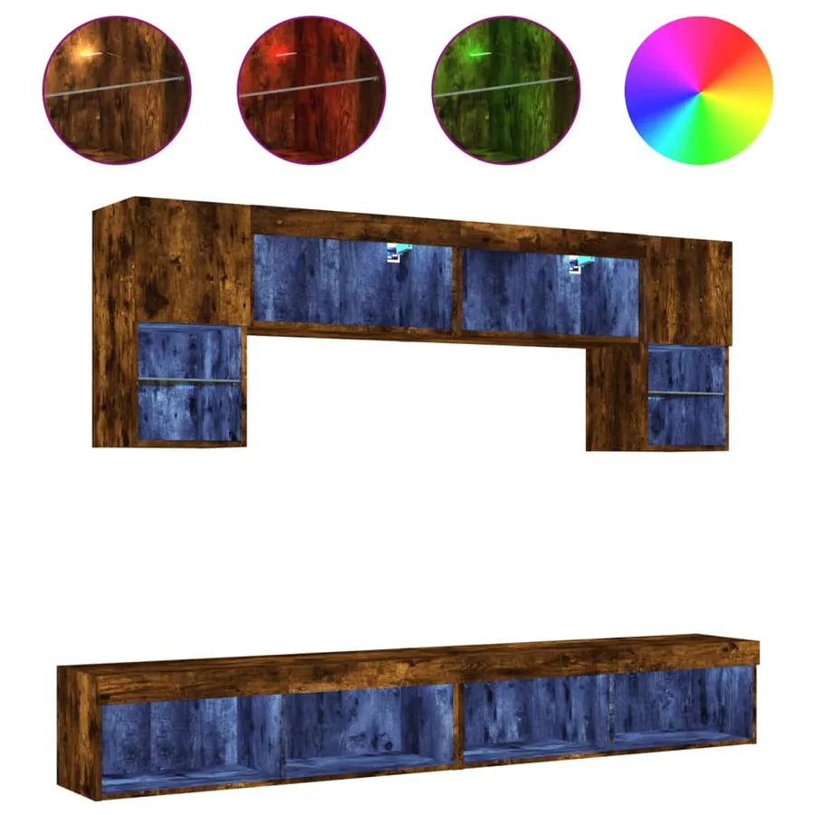 Unités murales TV avec LED 6 pcs chêne fumé bois d'ingénierie - 2