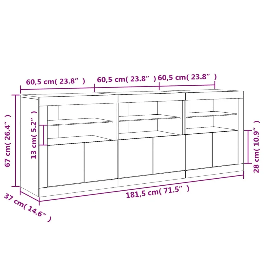 Buffet avec lumières LED chêne sonoma 181,5x37x67 cm - 17