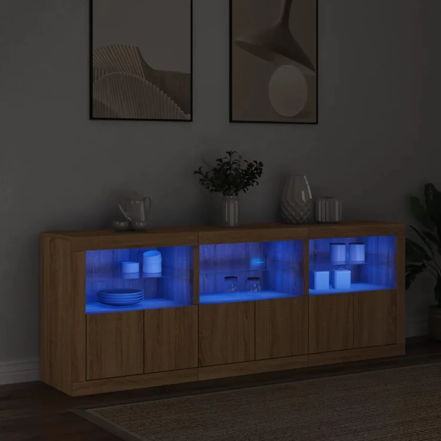 Buffet avec lumières LED chêne sonoma 181,5x37x67 cm - 3