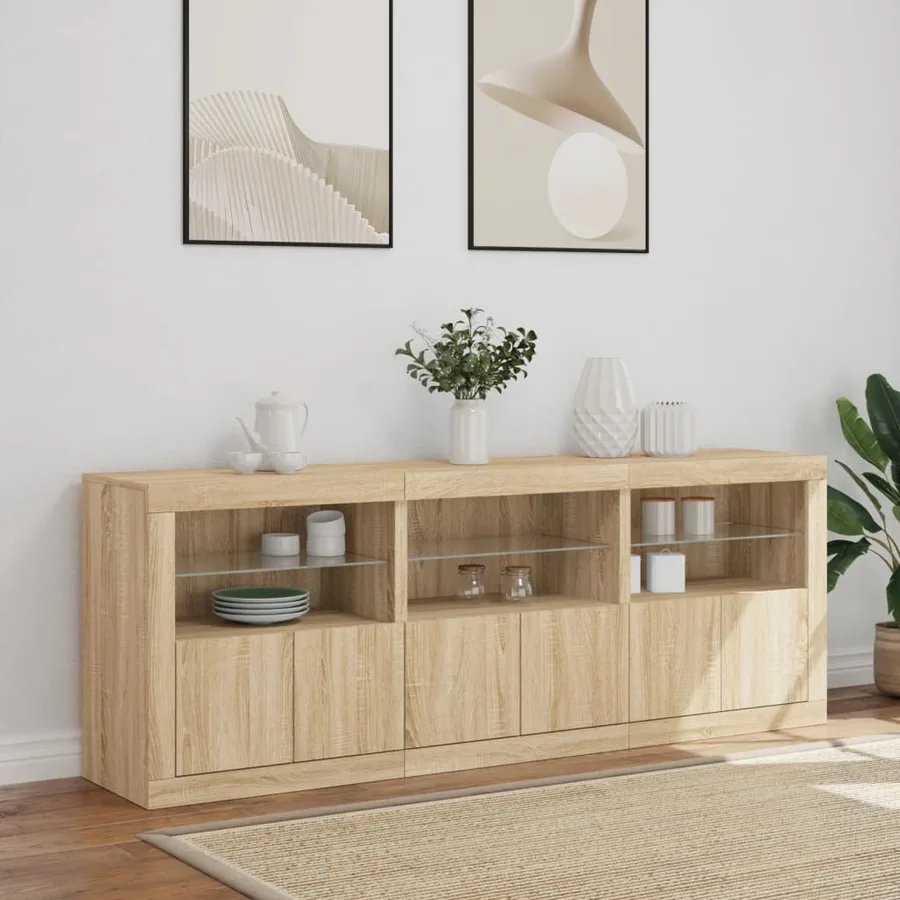 Buffet avec lumières LED chêne sonoma 181,5x37x67 cm - 4