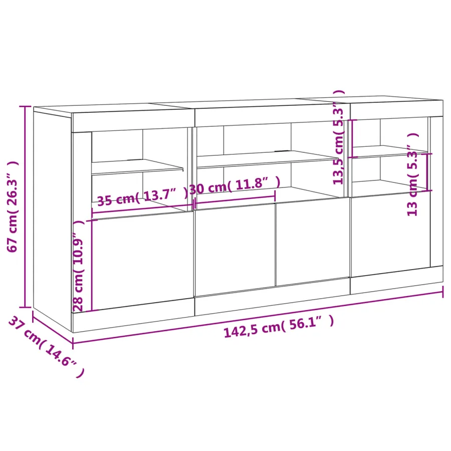 Buffet avec lumières LED chêne sonoma 142,5x37x67 cm - 17