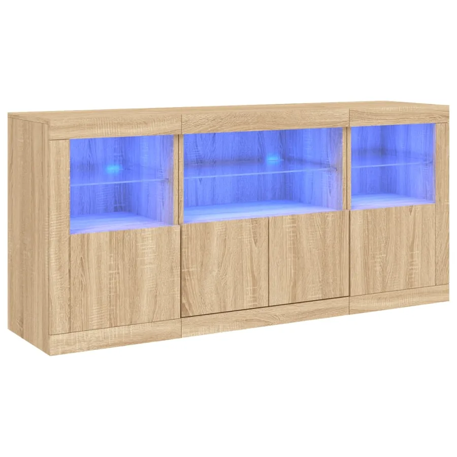 Buffet avec lumières LED chêne sonoma 142,5x37x67 cm - 2