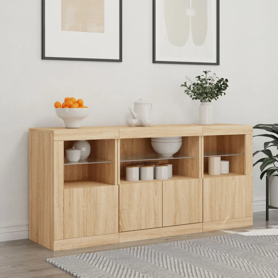 Buffet avec lumières LED chêne sonoma 142,5x37x67 cm - 3