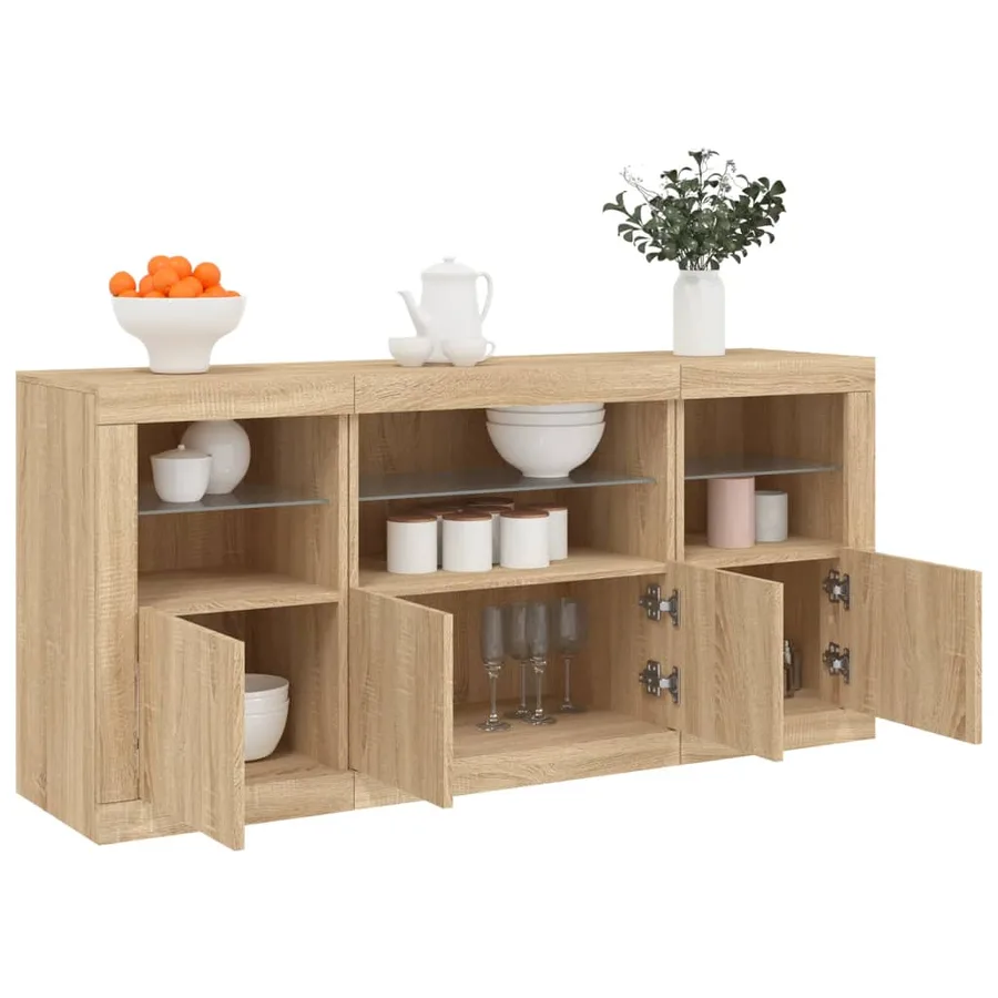 Buffet avec lumières LED chêne sonoma 142,5x37x67 cm - 4