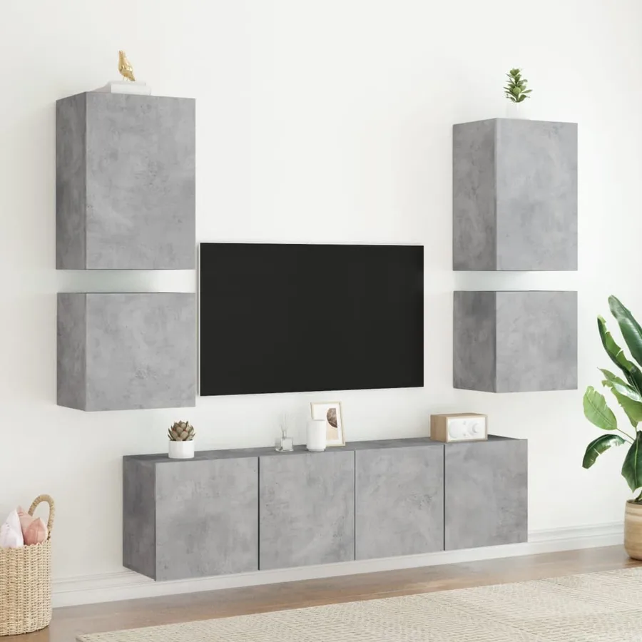 Meuble TV mural gris béton 40,5x30x40 cm bois d'ingénierie - 4