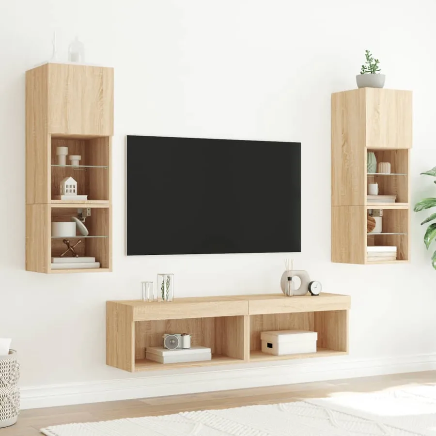 Meuble TV avec lumières LED chêne sonoma 60x30x30 cm - 4