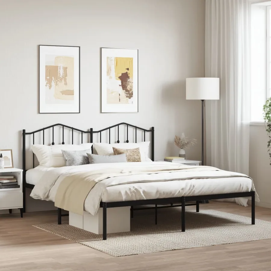 Cadre de lit métal sans matelas et tête de lit noir 180x200 cm