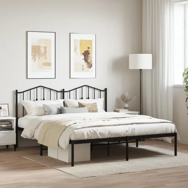 Cadre de lit métal sans matelas et tête de lit noir 180x200 cm