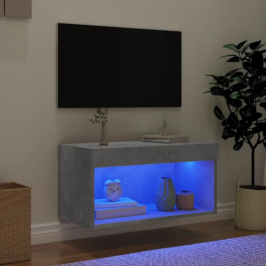 Meuble TV avec lumières LED gris béton 60x30x30 cm - 3