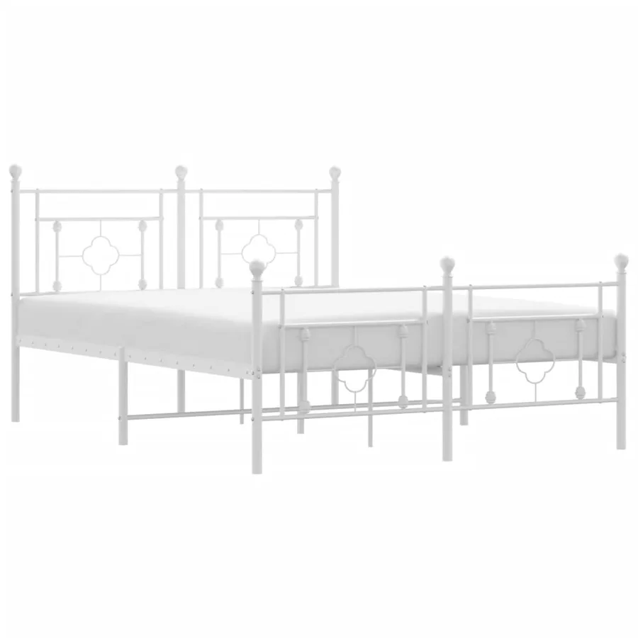 Cadre de lit métal sans matelas et pied de lit blanc 135x190 cm - 2
