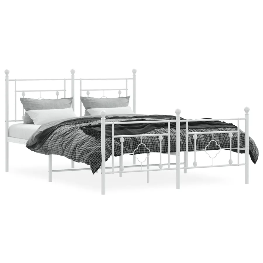 Cadre de lit métal sans matelas et pied de lit blanc 135x190 cm - 3