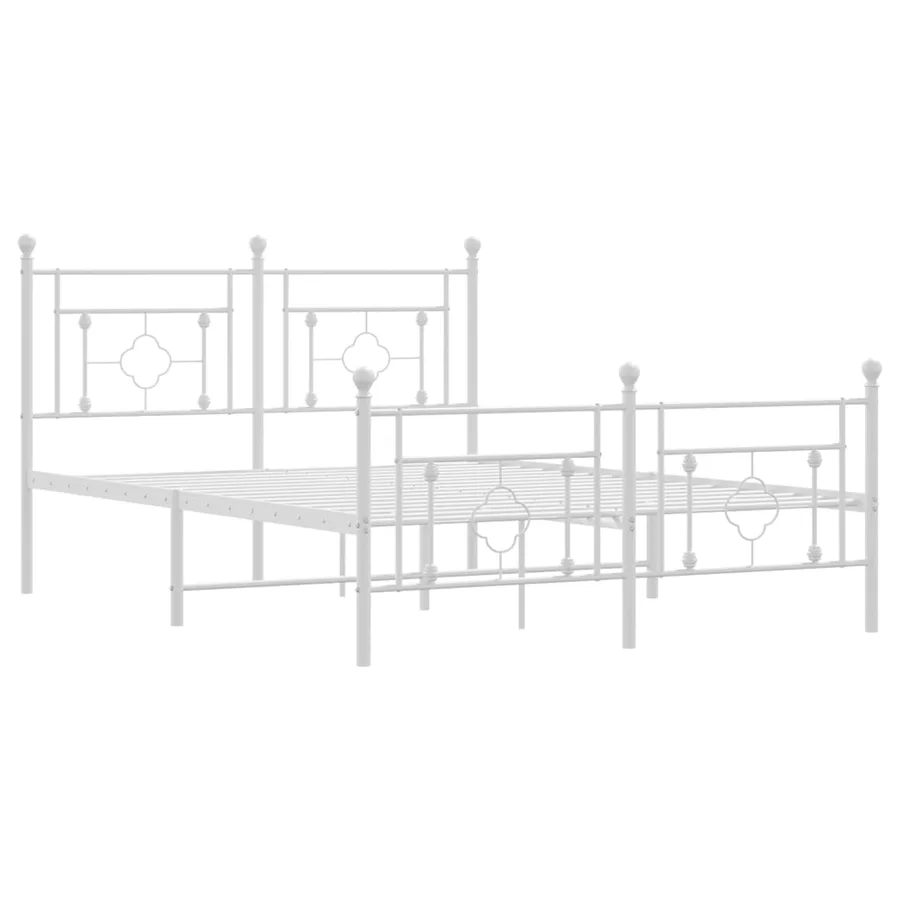 Cadre de lit métal sans matelas et pied de lit blanc 135x190 cm - 4