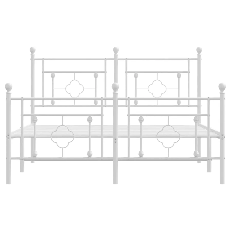 Cadre de lit métal sans matelas et pied de lit blanc 135x190 cm - 5