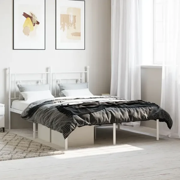 Cadre de lit métal sans matelas et tête de lit blanc 140x190 cm