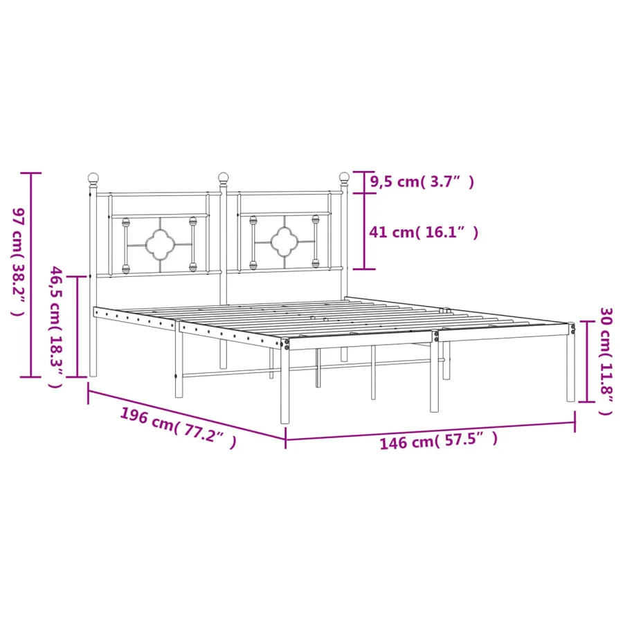 Cadre de lit métal sans matelas et tête de lit blanc 140x190 cm - 11