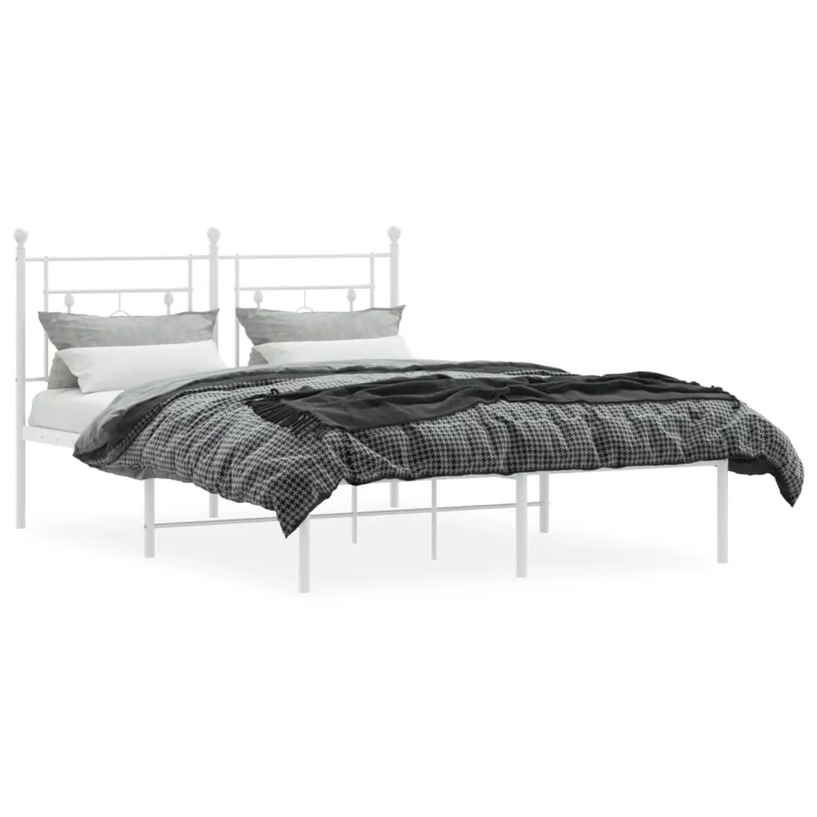 Cadre de lit métal sans matelas et tête de lit blanc 140x190 cm - 3