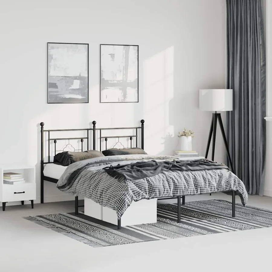 Cadre de lit métal sans matelas avec tête de lit noir 150x200cm