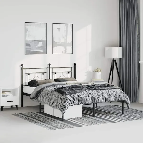 Cadre de lit métal sans matelas avec tête de lit noir 150x200cm