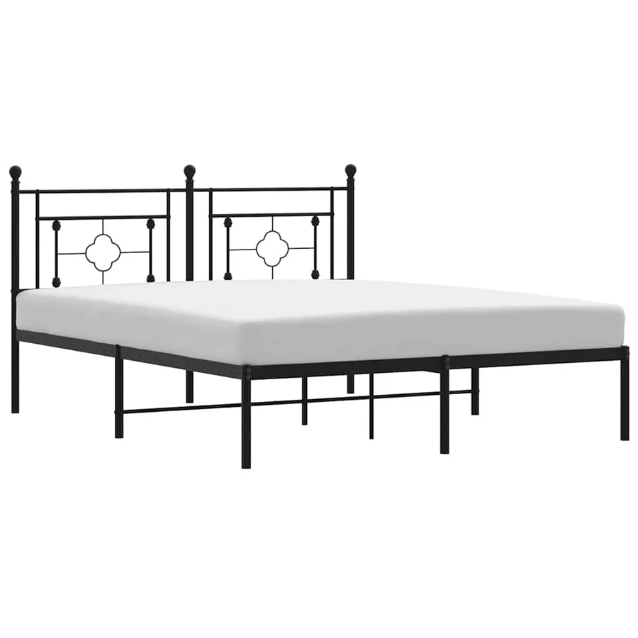 Cadre de lit métal sans matelas avec tête de lit noir 150x200cm - 2