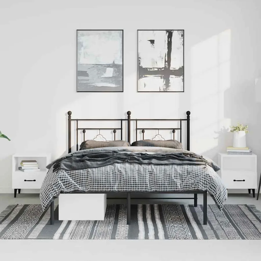 Cadre de lit métal sans matelas avec tête de lit noir 150x200cm - 3