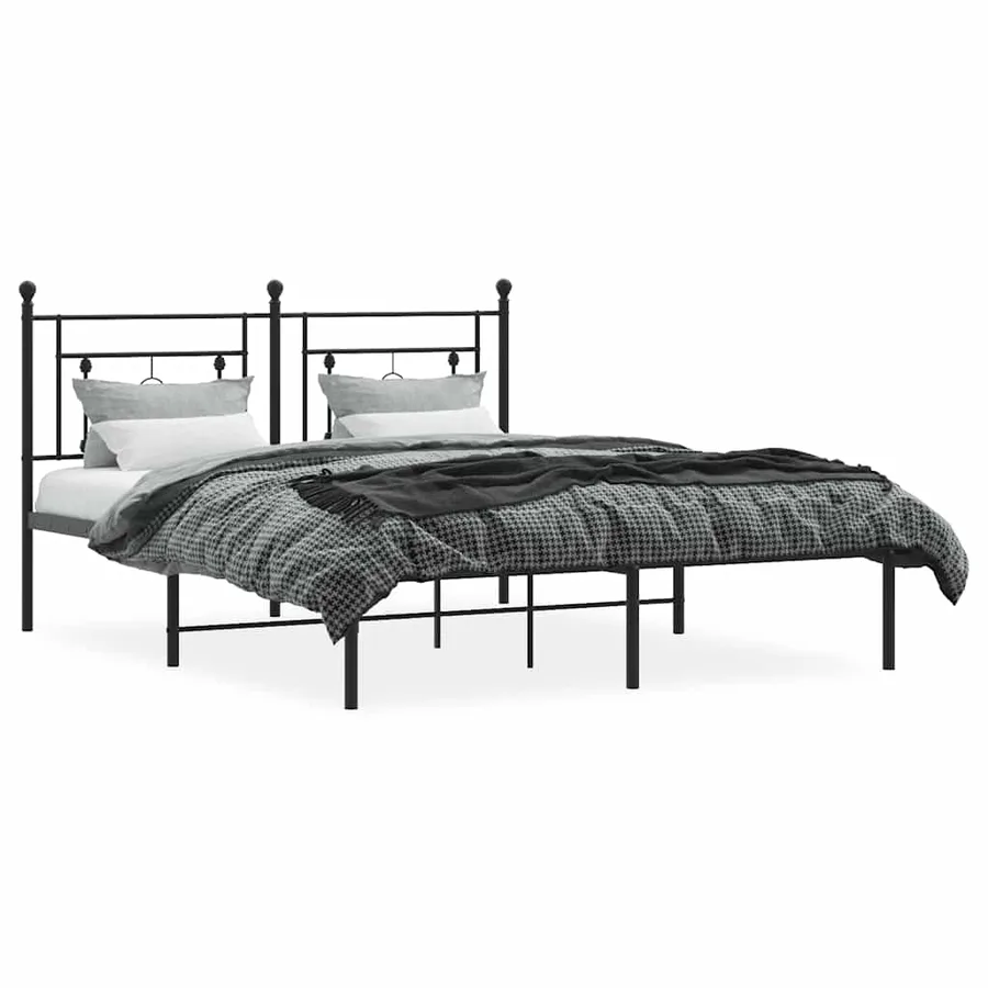 Cadre de lit métal sans matelas avec tête de lit noir 150x200cm - 5