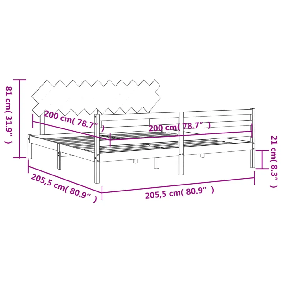 Cadre de lit sans matelas gris 200x200 cm bois massif - 12