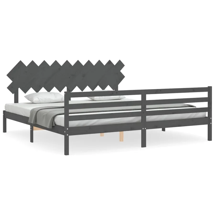 Cadre de lit sans matelas gris 200x200 cm bois massif - 2