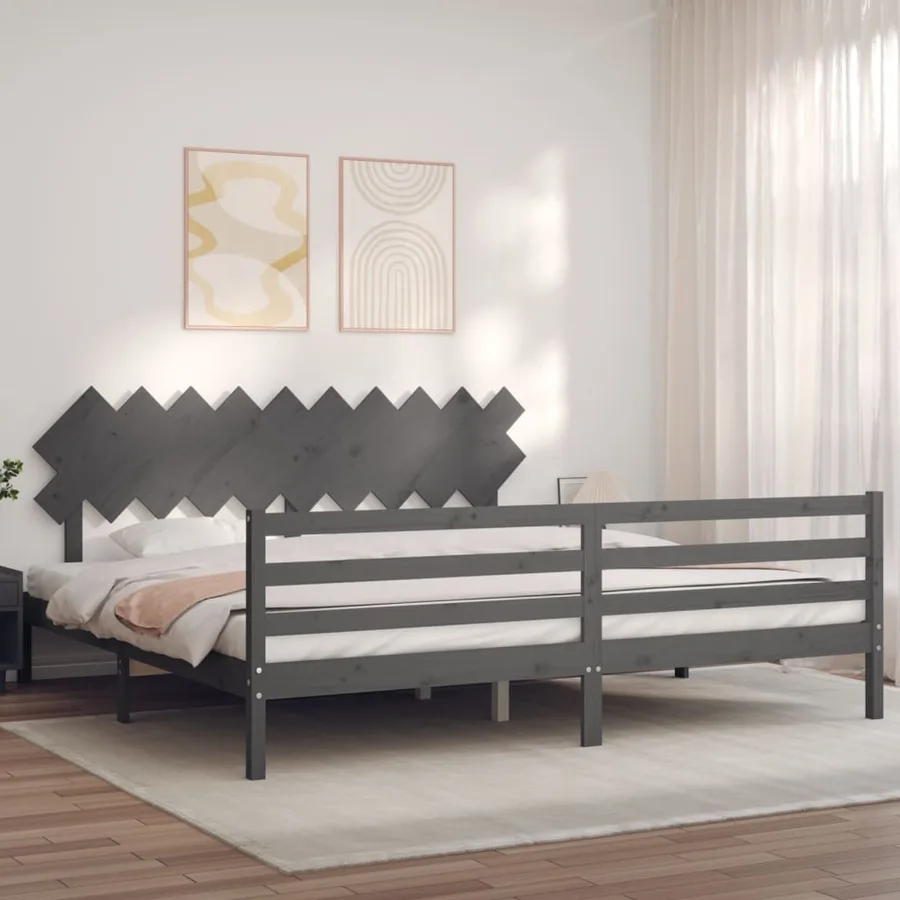 Cadre de lit sans matelas gris 200x200 cm bois massif - 3