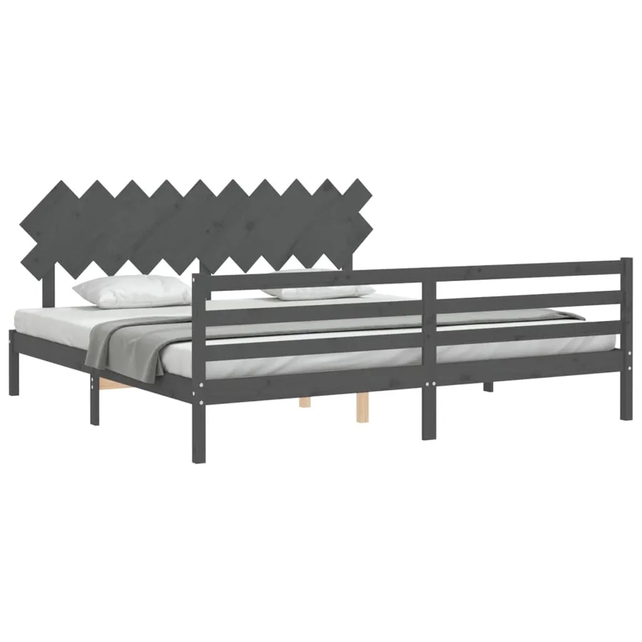 Cadre de lit sans matelas gris 200x200 cm bois massif - 4