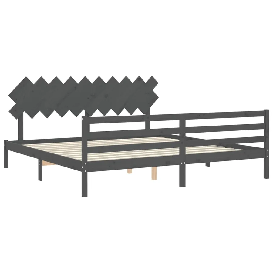 Cadre de lit sans matelas gris 200x200 cm bois massif - 5