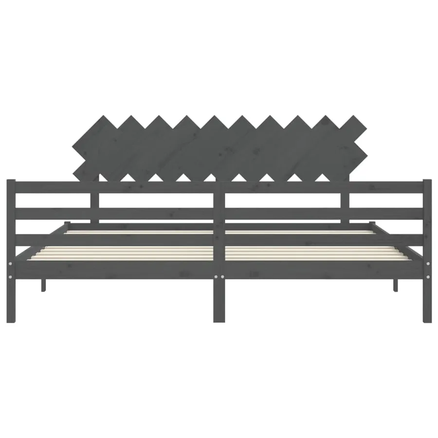 Cadre de lit sans matelas gris 200x200 cm bois massif - 6