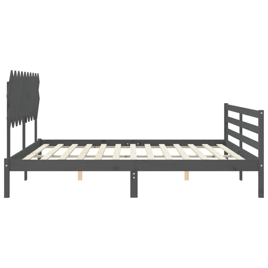 Cadre de lit sans matelas gris 200x200 cm bois massif - 7
