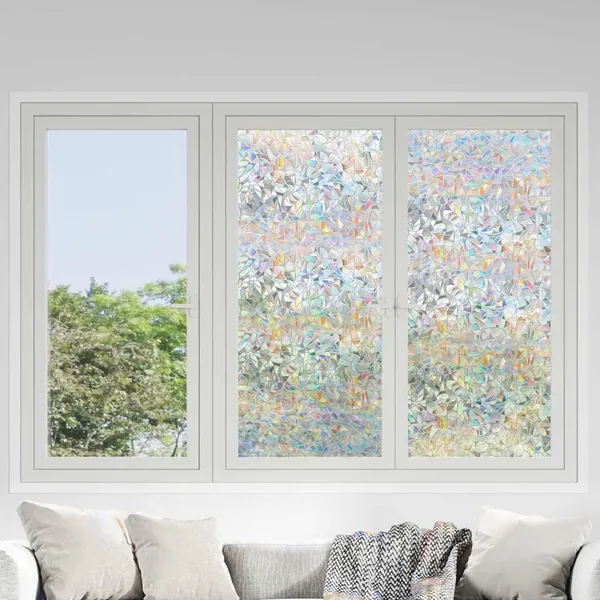 Films pour fenêtre 3 pcs dépoli motif arc-en-ciel 3D PVC