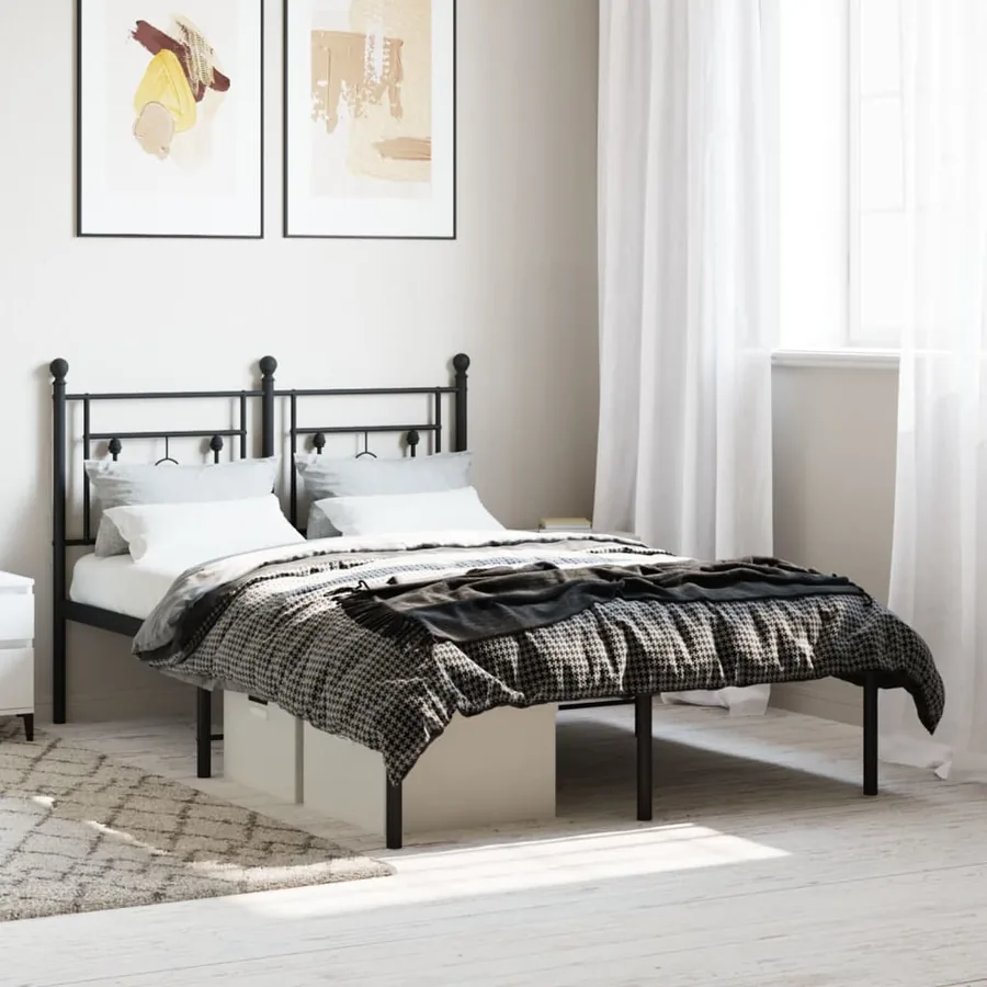 Cadre de lit métal sans matelas avec tête de lit noir 120x190cm