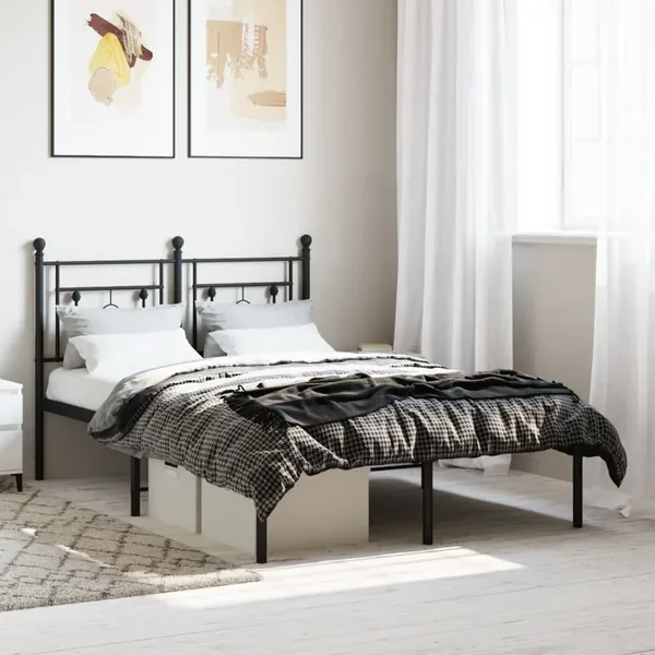 Cadre de lit métal sans matelas avec tête de lit noir 120x190cm