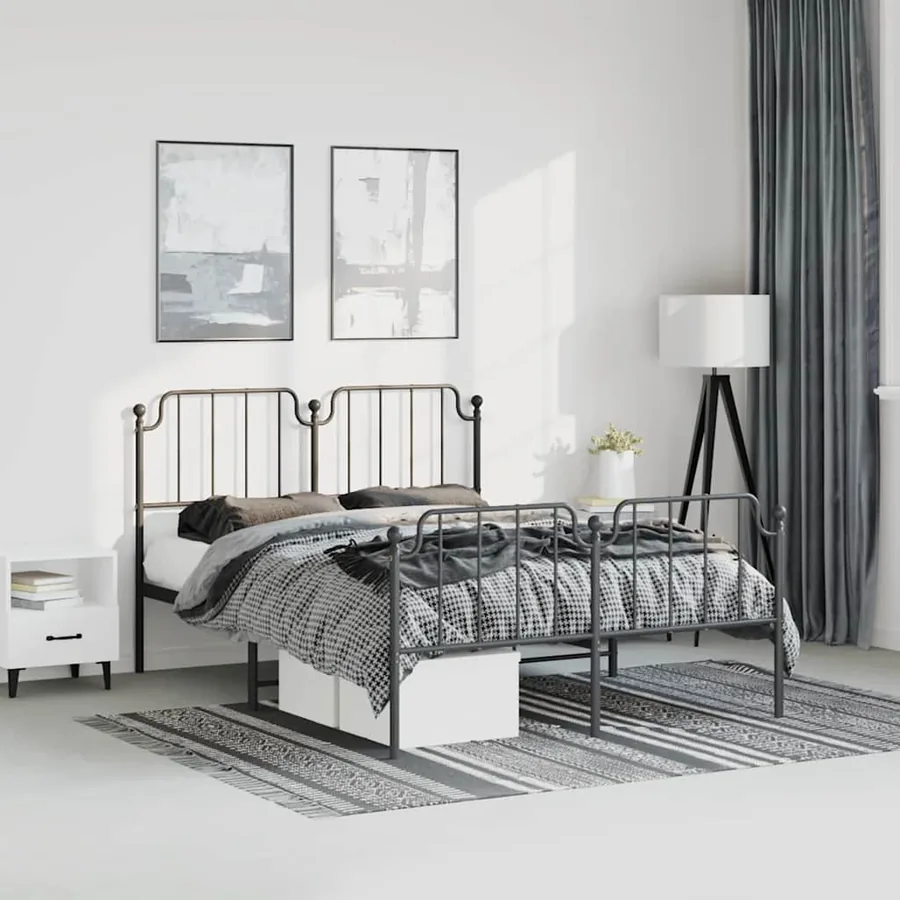 Cadre de lit métal sans matelas avec pied de lit noir 183x213cm