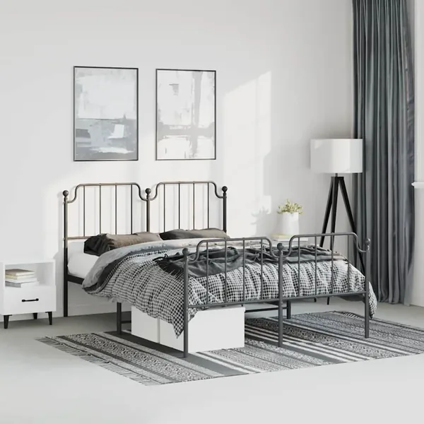 Cadre de lit métal sans matelas avec pied de lit noir 183x213cm
