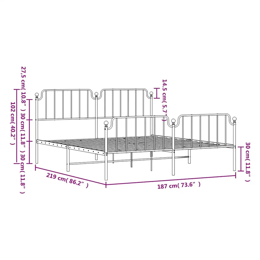 Cadre de lit métal sans matelas avec pied de lit noir 183x213cm - 10