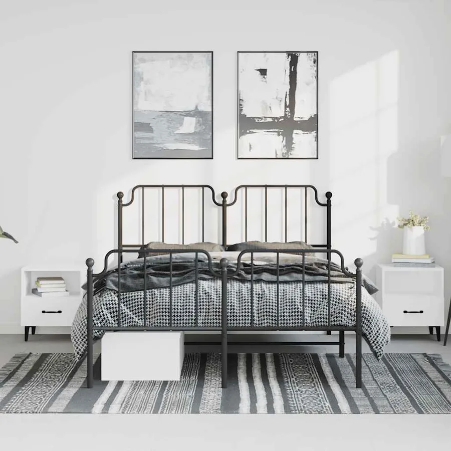 Cadre de lit métal sans matelas avec pied de lit noir 183x213cm - 3