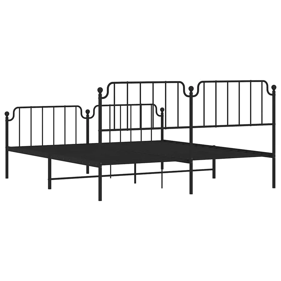 Cadre de lit métal sans matelas avec pied de lit noir 183x213cm - 8
